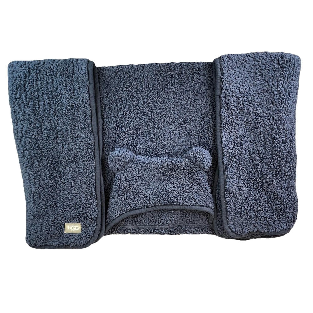 Ugg Hooded Sherpa Kids Throw Blanket Blue 40"Wx50"L  Soft Preowned